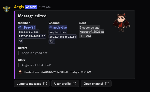 A message edit log embed